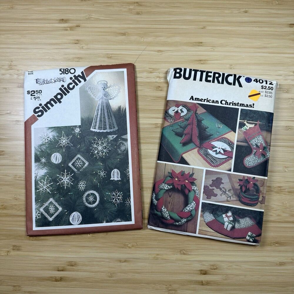 Vtg 2 Crochet Ornaments & Sewing Patterns UNCUT Christmas Decor Cottage Granny